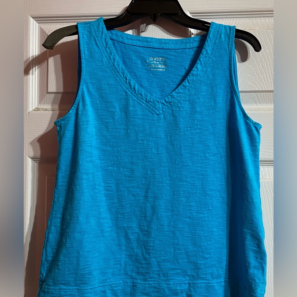Chico's Blue Women's Ultimate Tee V Neck Sleeveless Size 1
